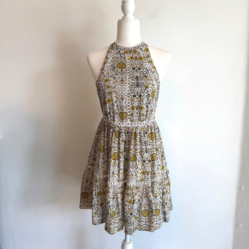 Abel The Label Floral Mini Dress XS Open Back Crochet Paisley Boho Festival